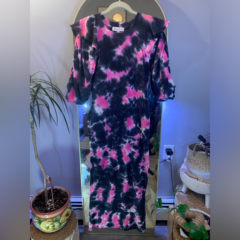 NWOT Something Navy Meghan Tie Dye Ruffle Sweatshirt Dress Anthropologie